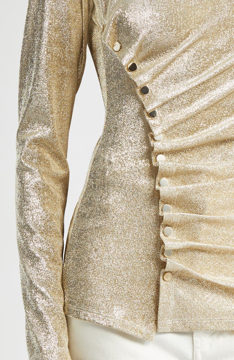 Rabanne Drapé Pression Long Sleeve Metallic Knit Top, Alternate, color,