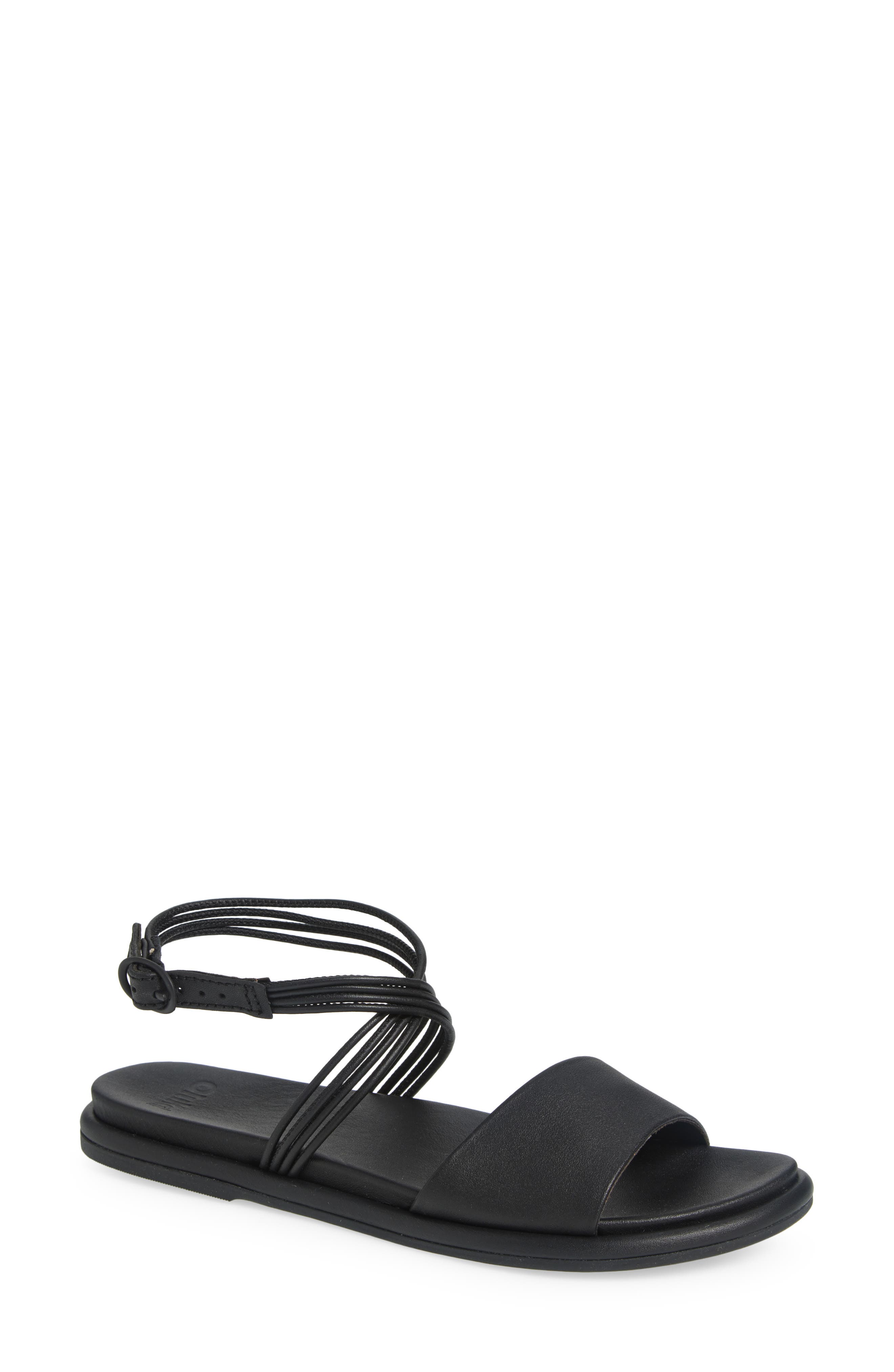 OluKai Tiare Ankle Strap Sandal, Main, color, Black / Black