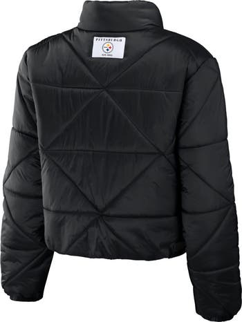 Women's WEAR by Erin Andrews  Black Pittsburgh Steelers Cropped Puffer Full-Zip Jacket