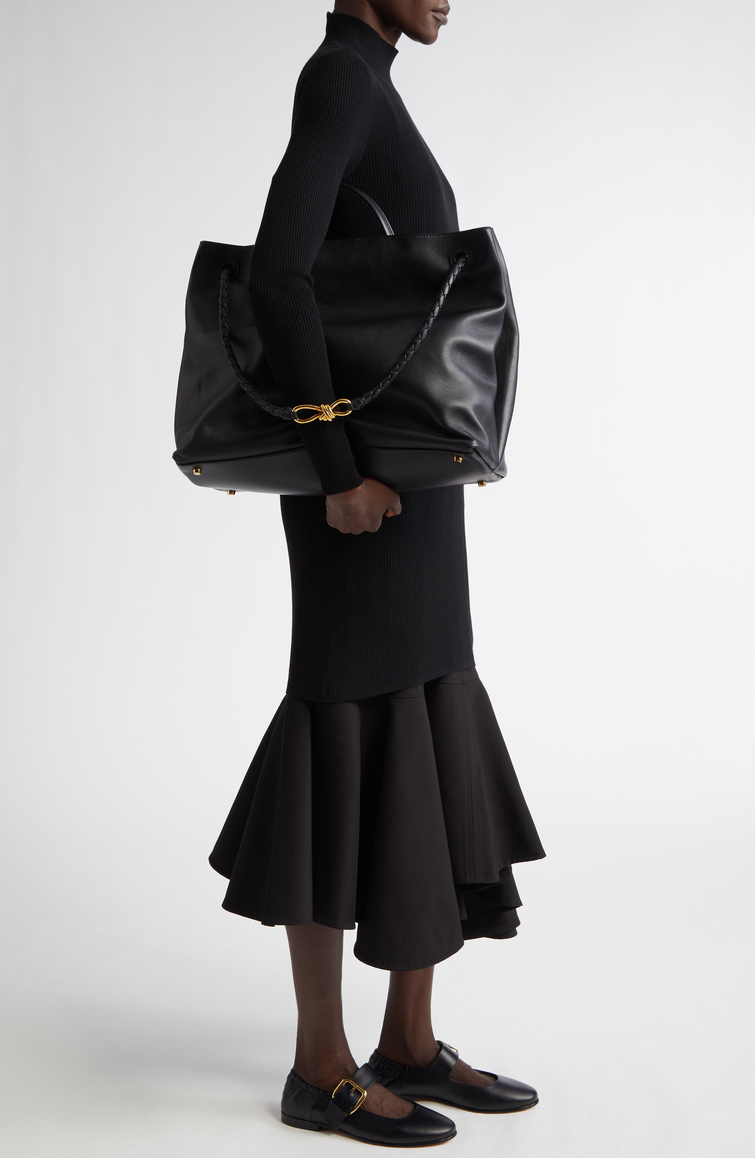 Bottega Veneta Large Andiamo Leather Tote, Alternate, color, 1019 Black-M Brass