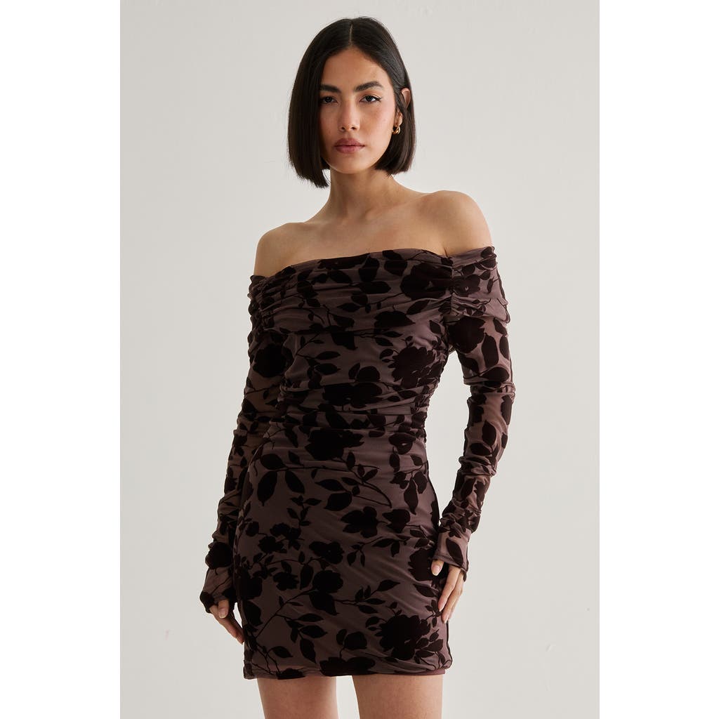 Nasty Gal Floral Devore Ruched Mini Dress In Brown