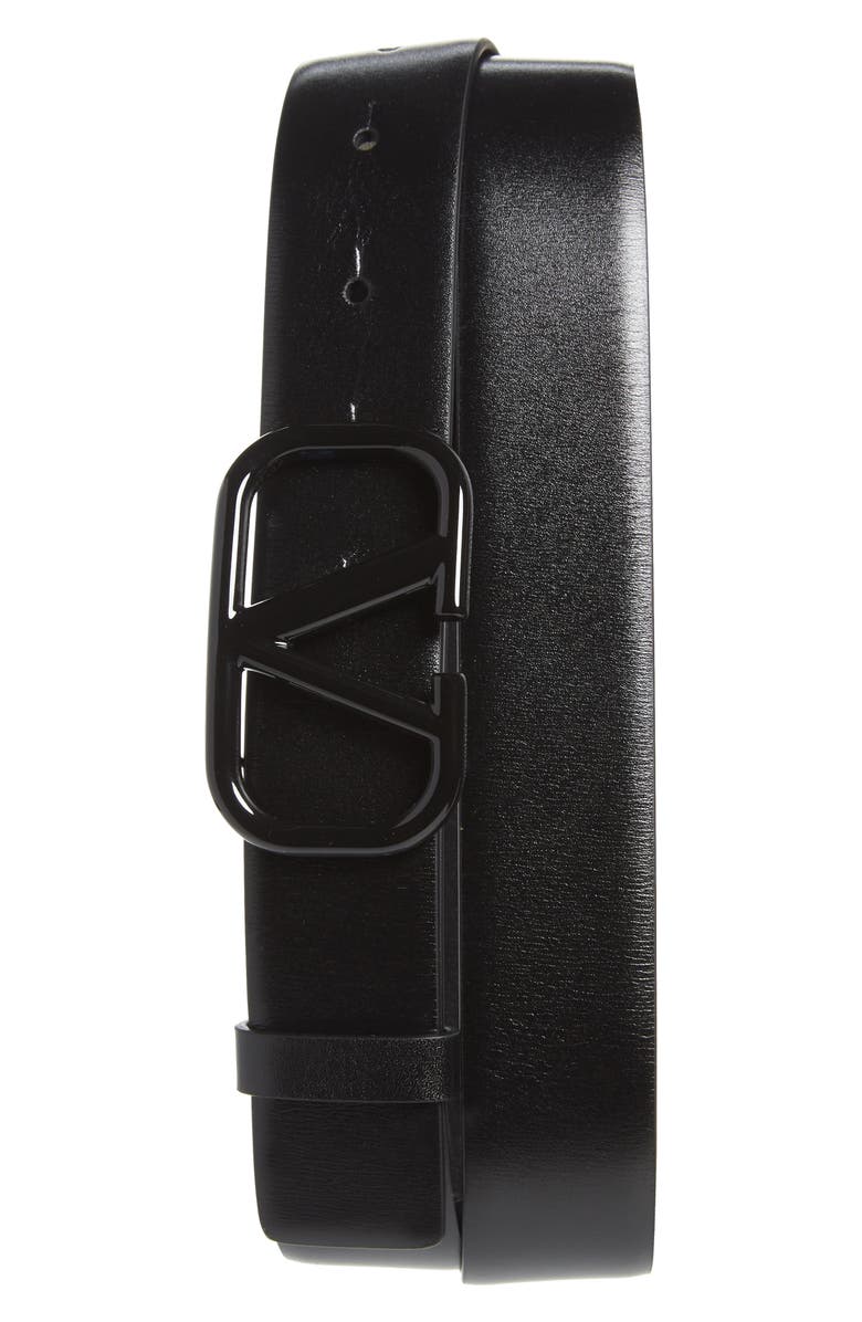 Valentino Garavani Valentino Logo Buckle Leather Belt, Main, color, 