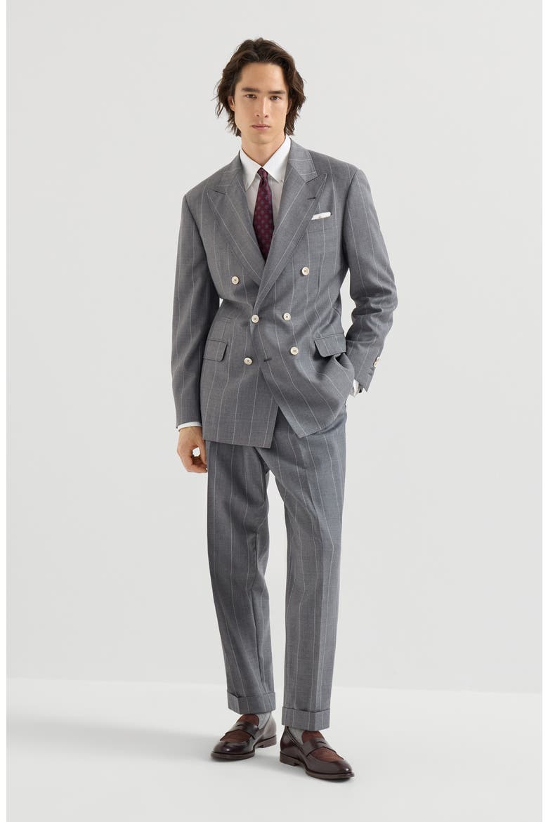 Virgin wool chalk stripe trousers with double pleats, Alternate, color, Medium Grey
