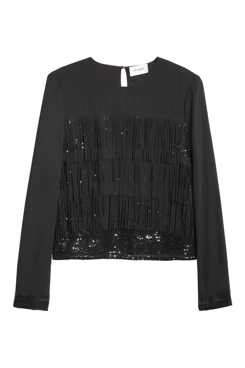 Fringe & Sequin Top, Alternate, color, BLACK
