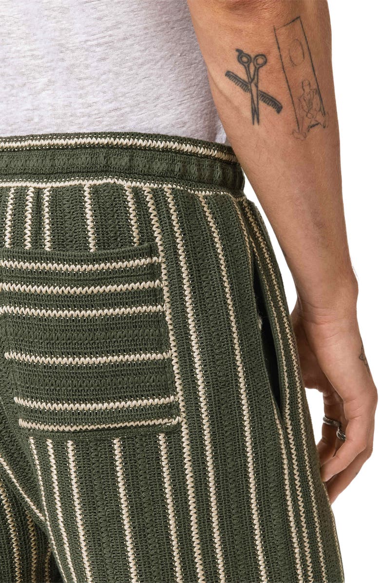 John Varvatos Everson Vertical Texture Stripe Cotton Blend Drawstring Shorts, Alternate, color, Moss