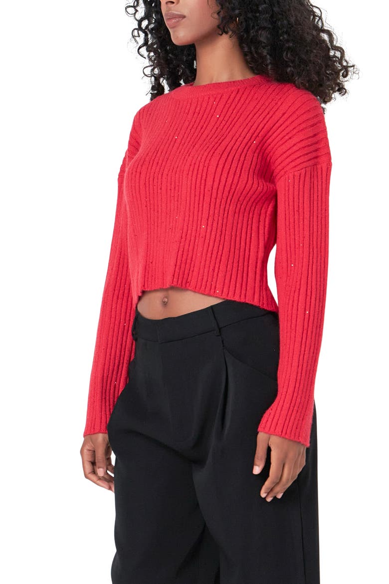 Sequin Crop Sweater, Alternate, color, RED