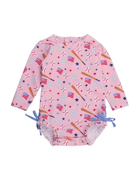 Baby Girls UPF50+ Sun Protected Americana Long Sleeve One Piece Rash Guard