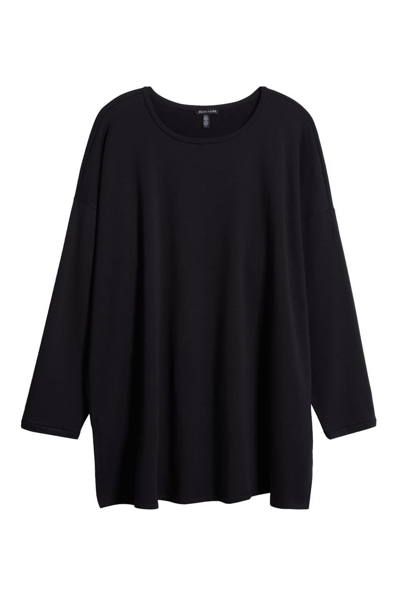 Crewneck Long Sleeve Longline Top, Alternate, color, BLACK