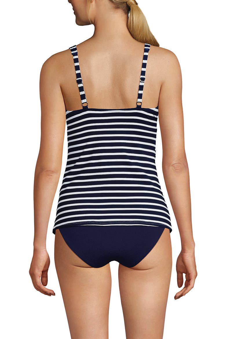 D-Cup V-Neck Wrap Underwire Tankini Swimsuit Top, Alternate, color, Deep Sea/White Media Stripes
