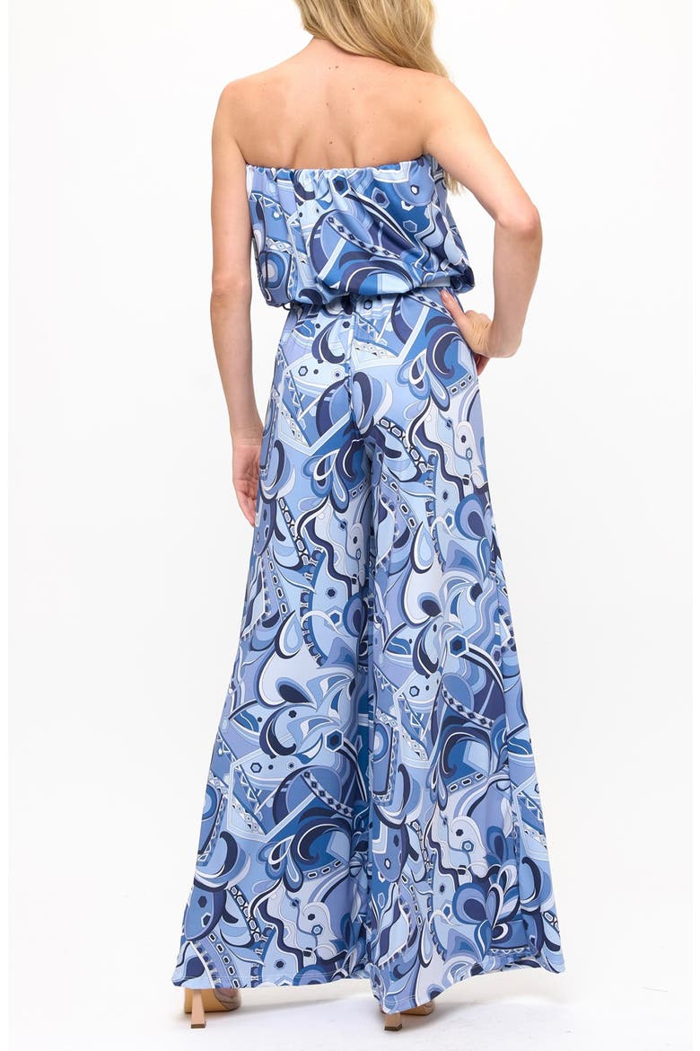 Chevron Print Strapless Wide Leg Jumpsuit, Alternate, color, BLUE/ WHITE