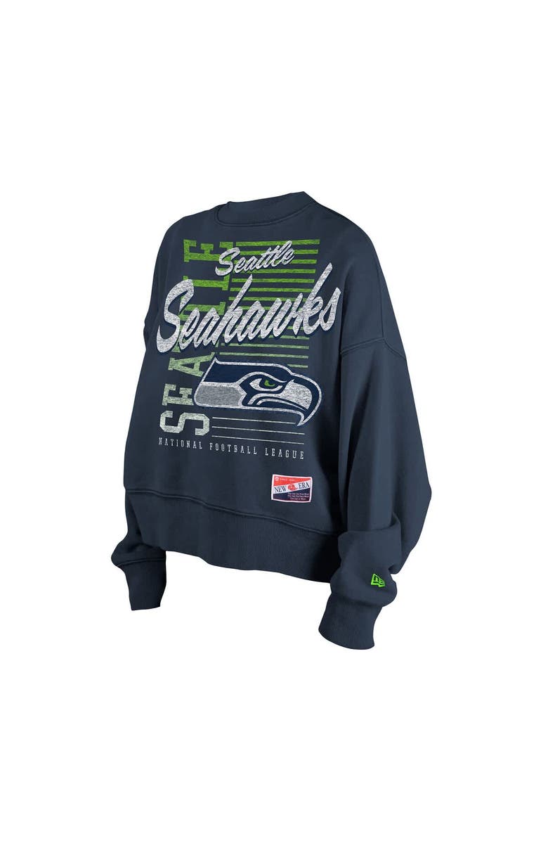 New Era Women
s New Era College Navy Seattle Seahawks Oversized Throwback Mineral Wash Crew Neck Sweatshirt, Alternate, color, College Navy
