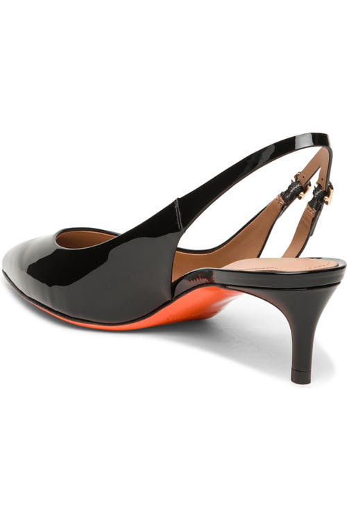 Santoni Patent Leather Mid-heel Slingback In Black