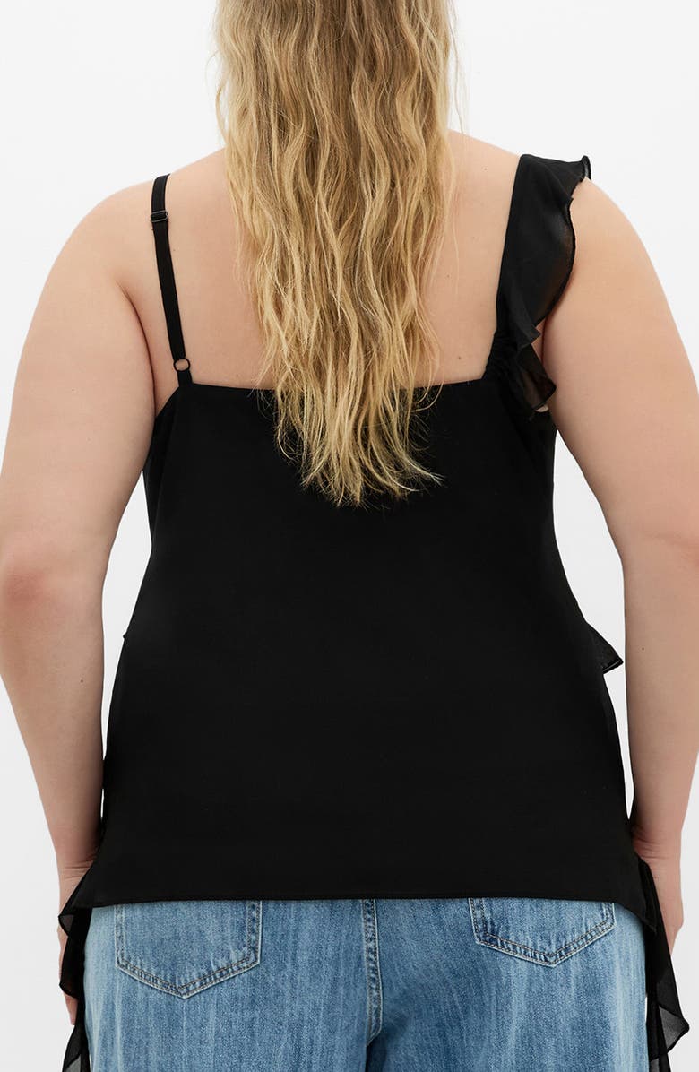 City Chic Waverly Ruffle Asymmetric Tank, Alternate, color, Black