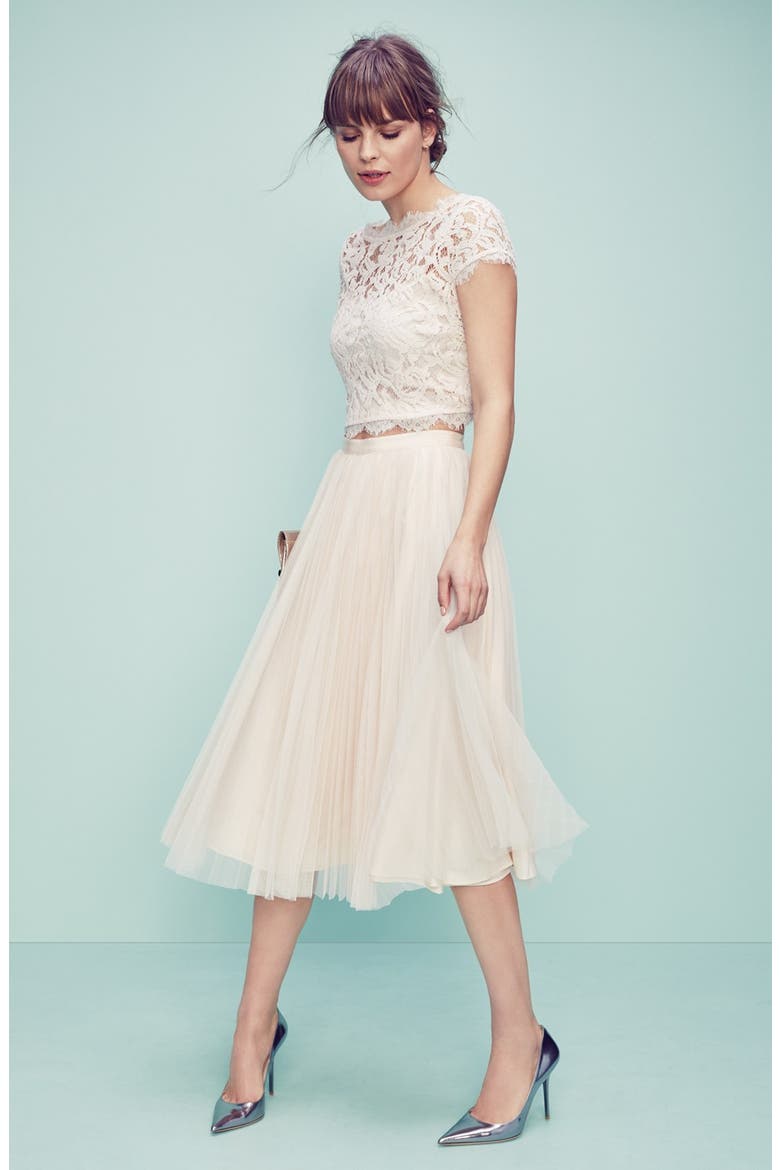 Pleated Tulle Midi Skirt, Alternate, color, BLACK