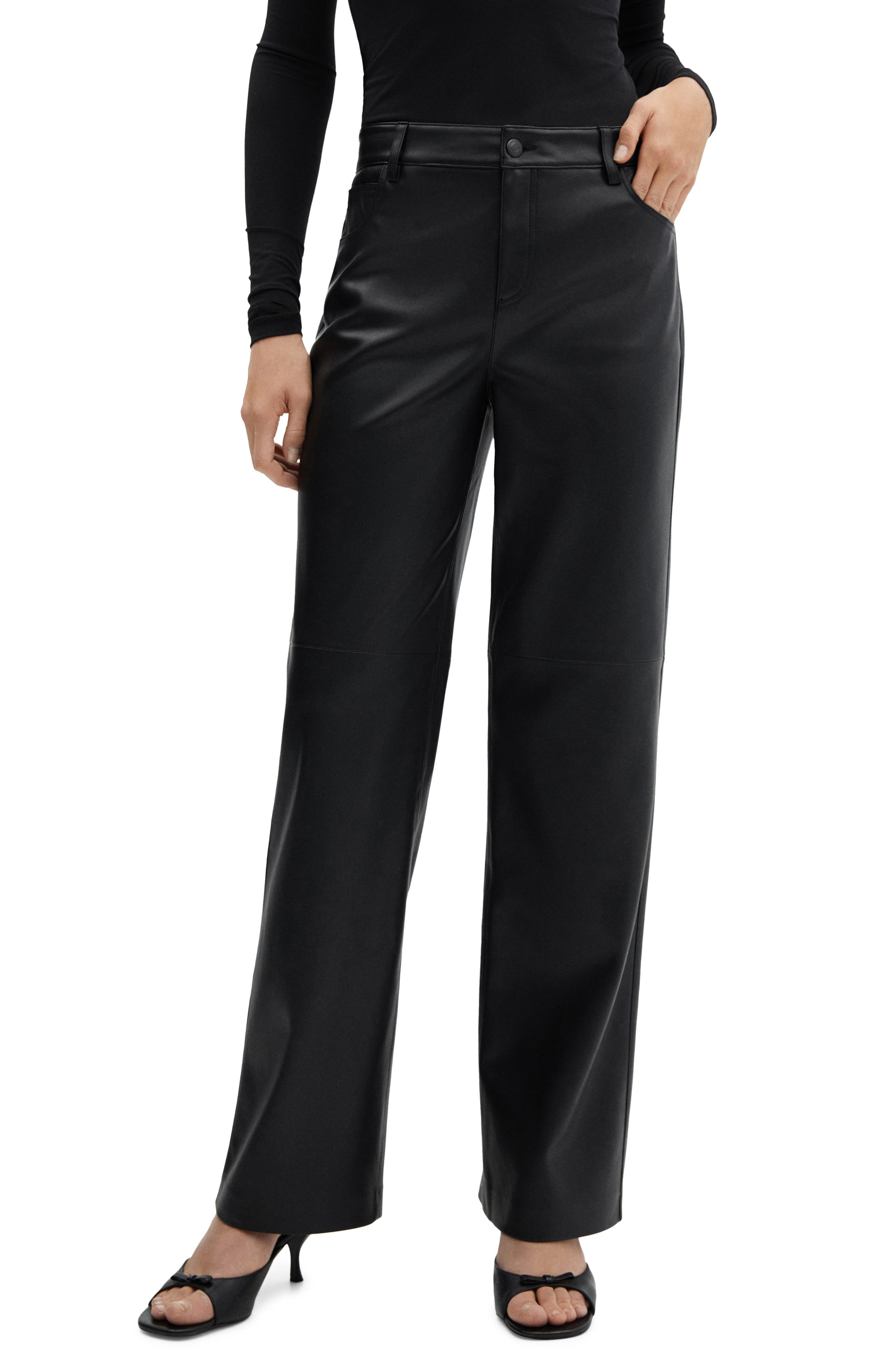 MANGO Faux Leather Wide Leg Pants