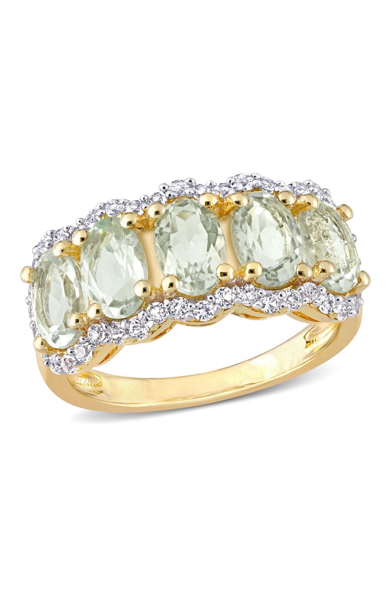 Gemstones Oval Semi-Eternity Ring, Main, color, Green Quartz/Yellow-Plated