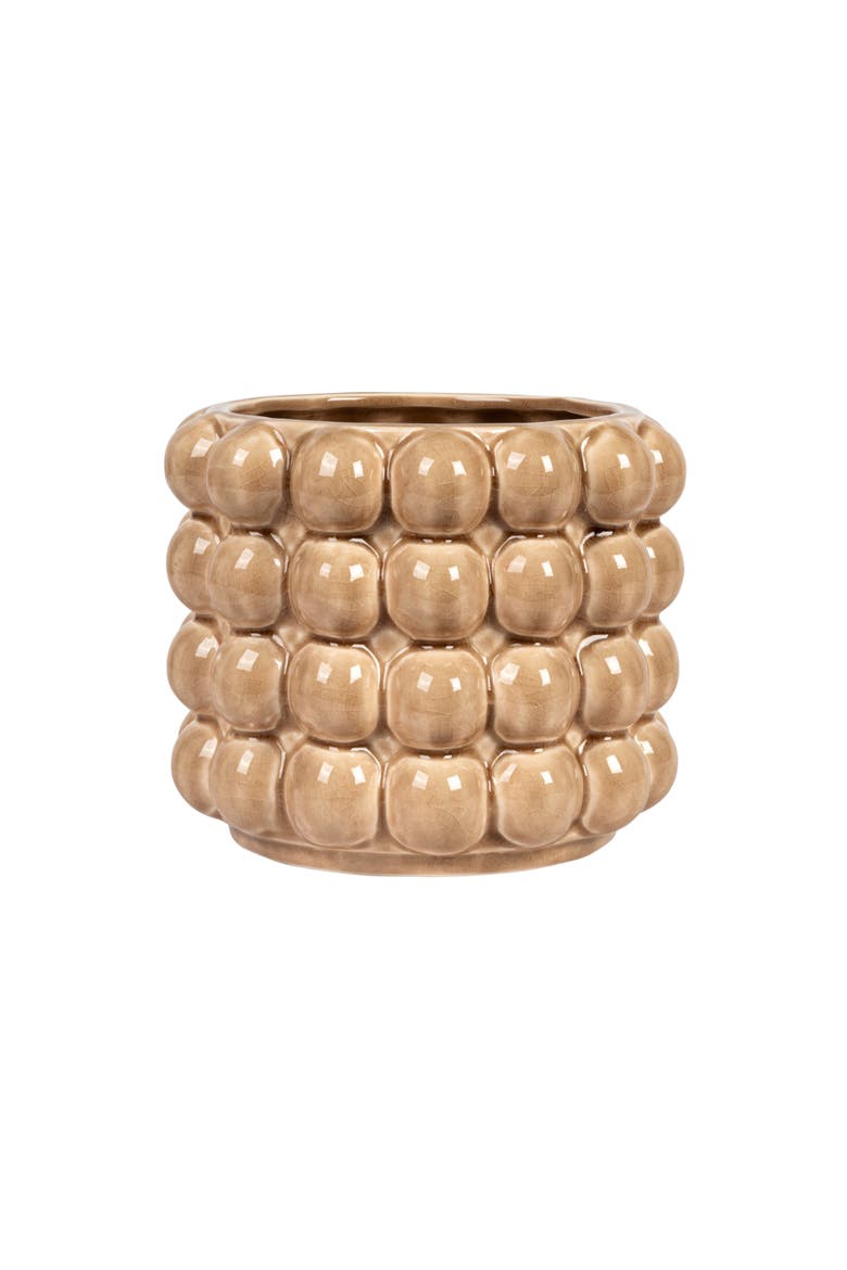Round Stoneware Planter with Raised Dots, Tan, Alternate, color, Tan