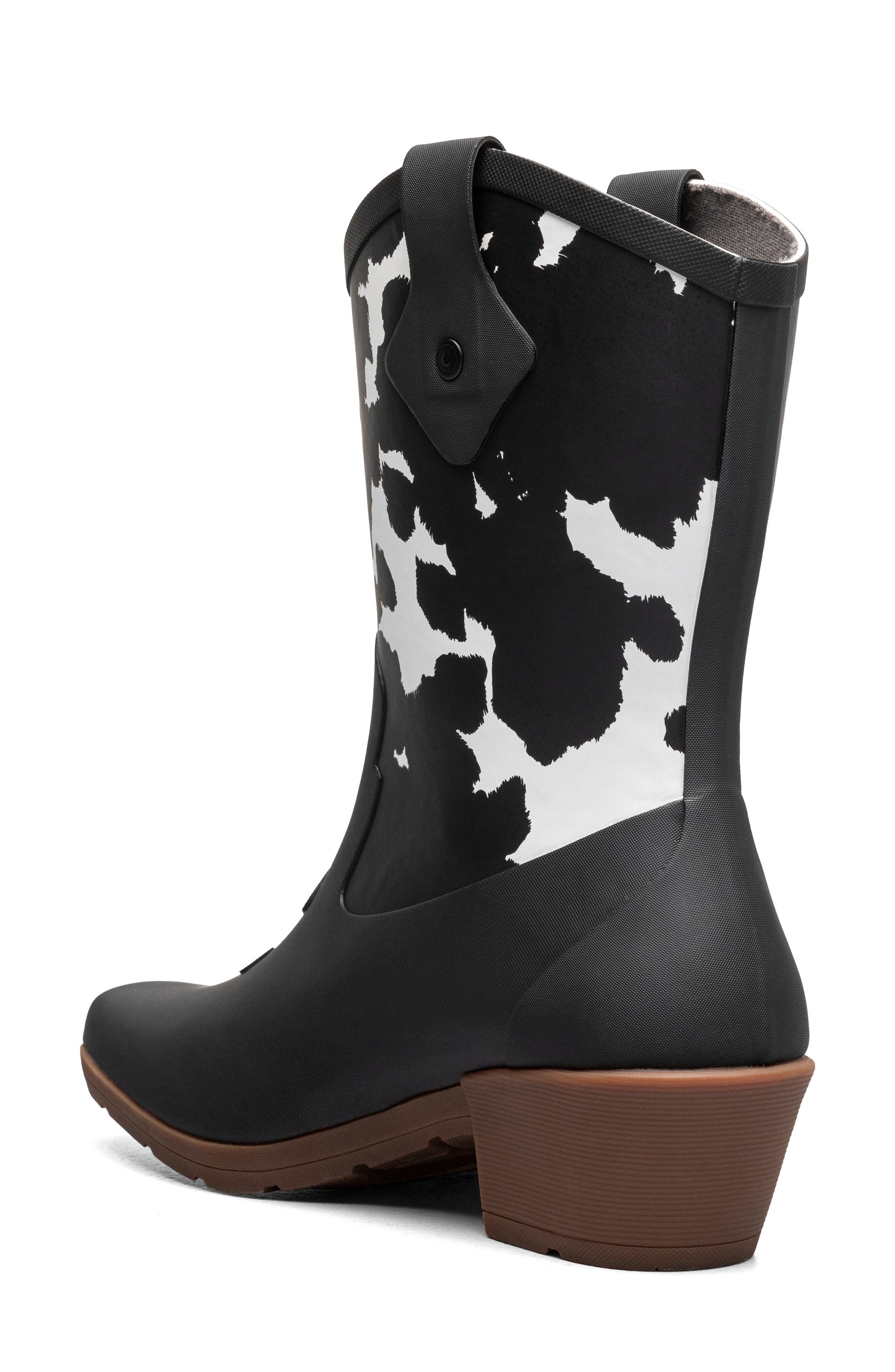 Jolene Mid Deco Waterproof Rain Boot, Alternate, color, BLACK W/ WHITE