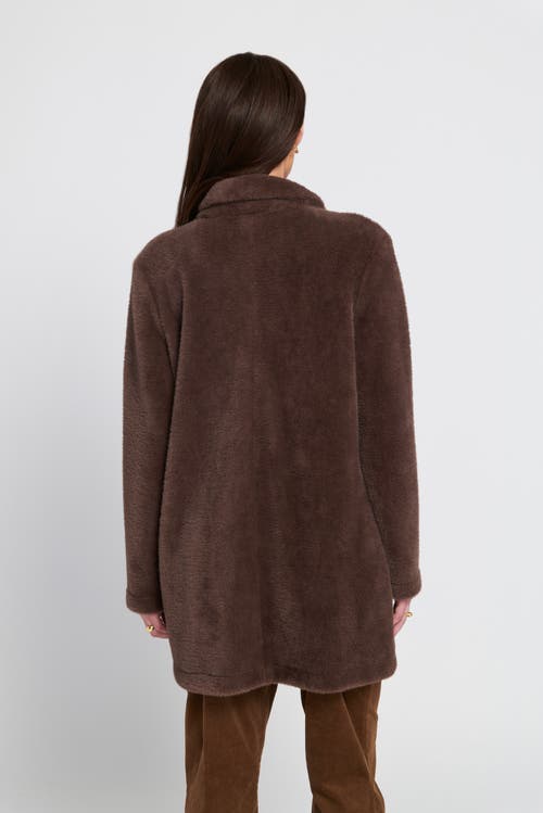Elle Collection Fuzzy Knit Coat Teddy In Brown