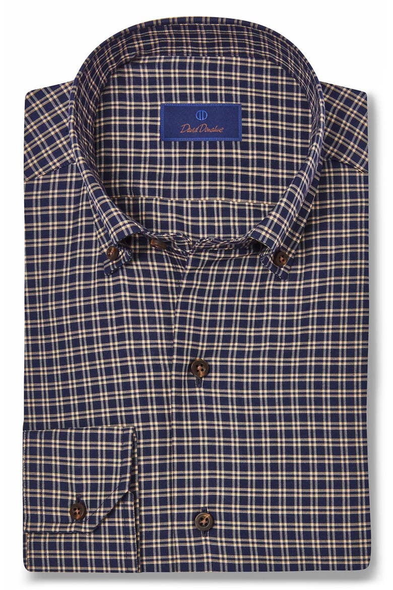 Twill Check Sport Shirt, Main, color, NAVY