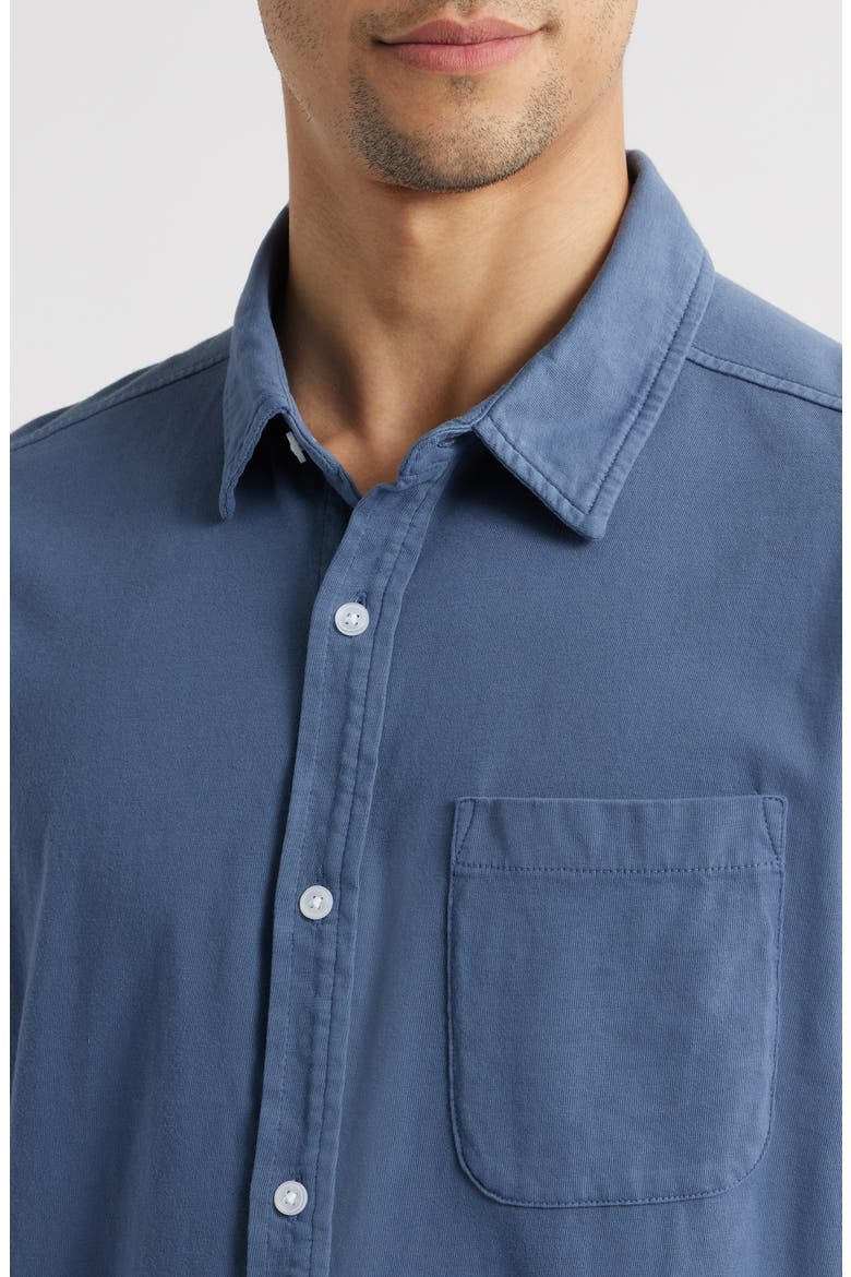 Saltaire Organic Cotton Knit Short Sleeve Button-Up Shirt, Alternate, color, NAVY