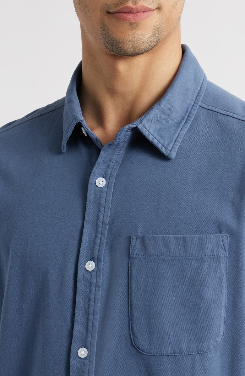 Fair Harbor Saltaire Organic Cotton Knit Short Sleeve Button-Up Shirt, Alternate, color, Navy