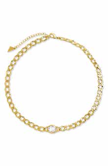 Sterling Forever Rebel Station Cubic Zirconia Curb Chain Necklace