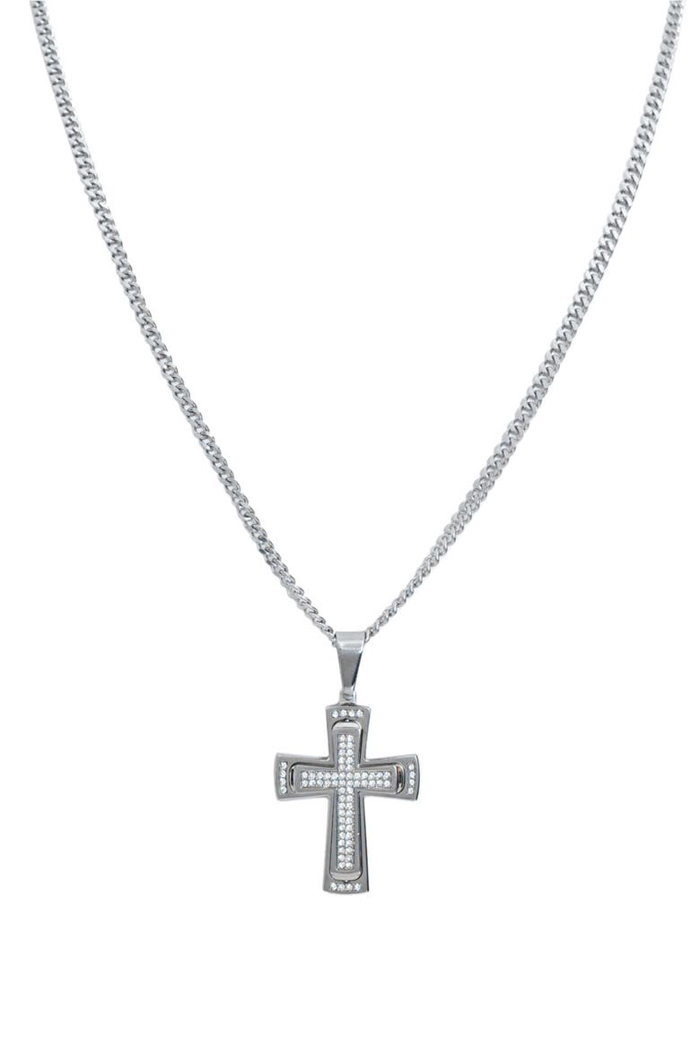 Men's Set of 2 Figaro Chain & Pavé Crystal Cross Pendant Necklaces, Alternate, color, SILVER/ SILVER