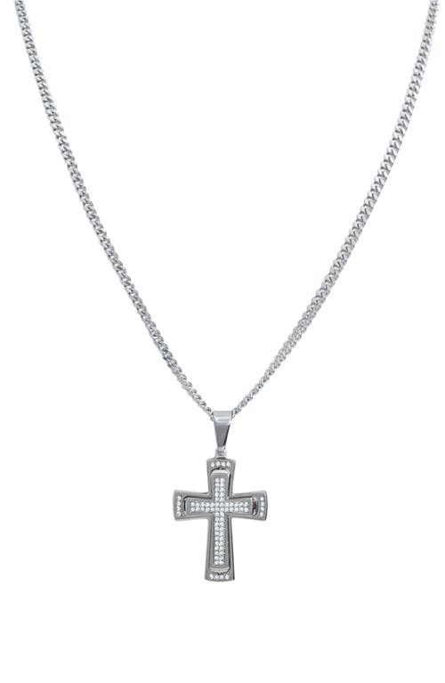 American Exchange Set Of 2 Figaro Chain & Pavé Crystal Cross Pendant Necklaces In Silver/silver