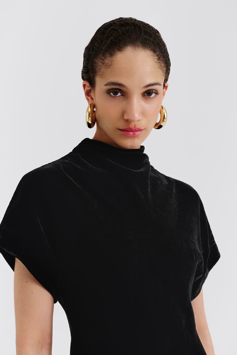 Alivia Short Sleeve Velvet Midi Dress, Alternate, color, Black