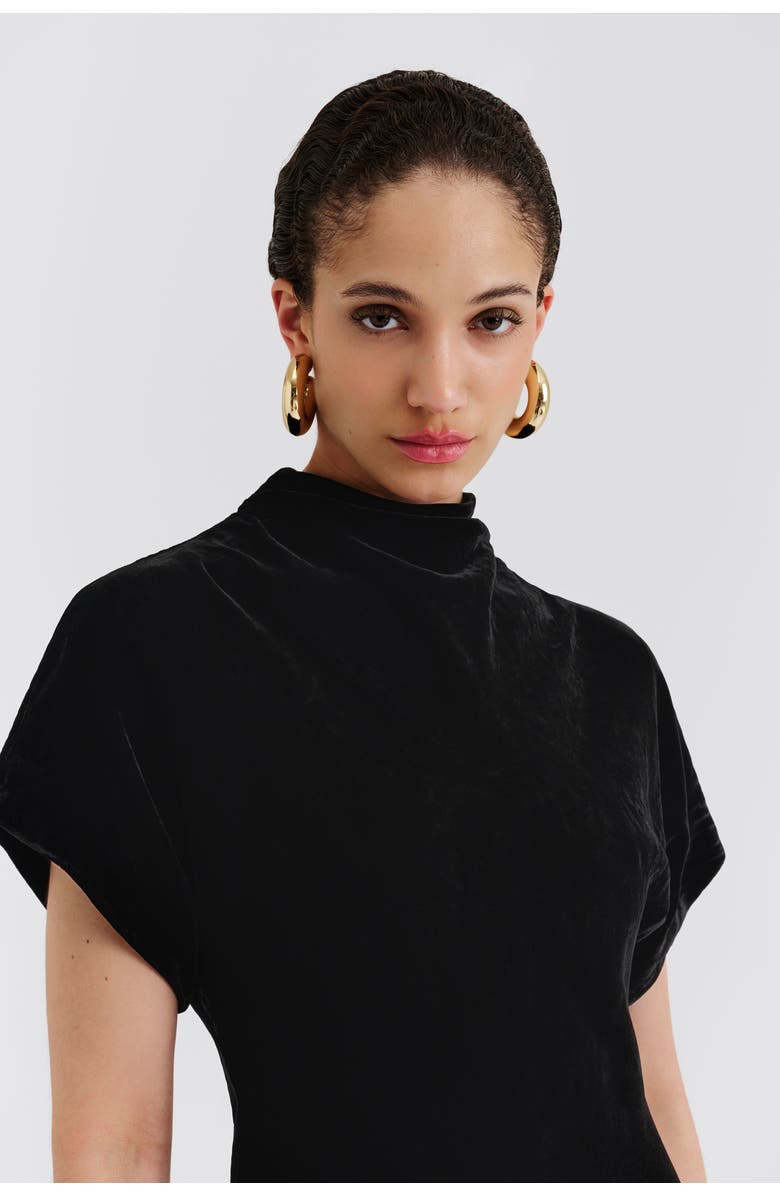 Malina Alivia Short Sleeve Velvet Midi Dress, Alternate, color, Black