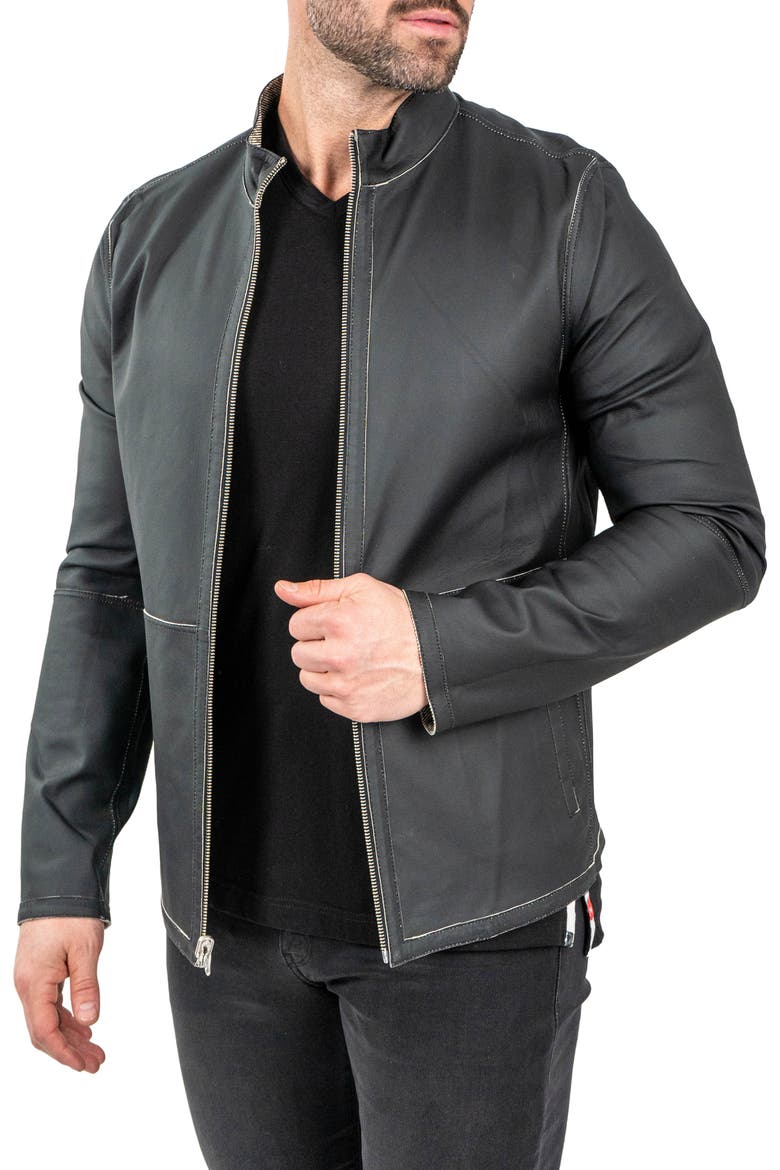Reversible Leather Jacket, Main, color, GREY