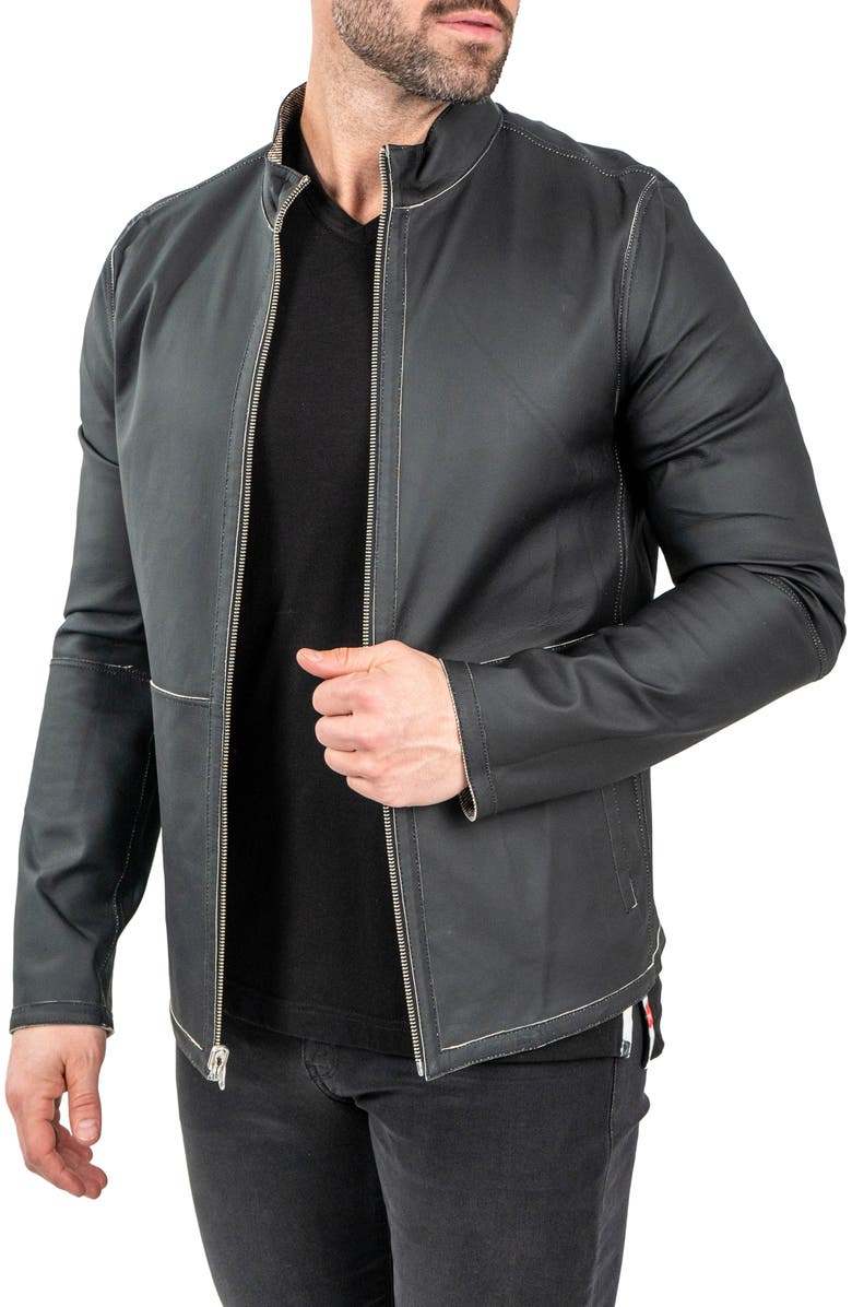 Maceoo Reversible Leather Jacket, Main, color, Grey
