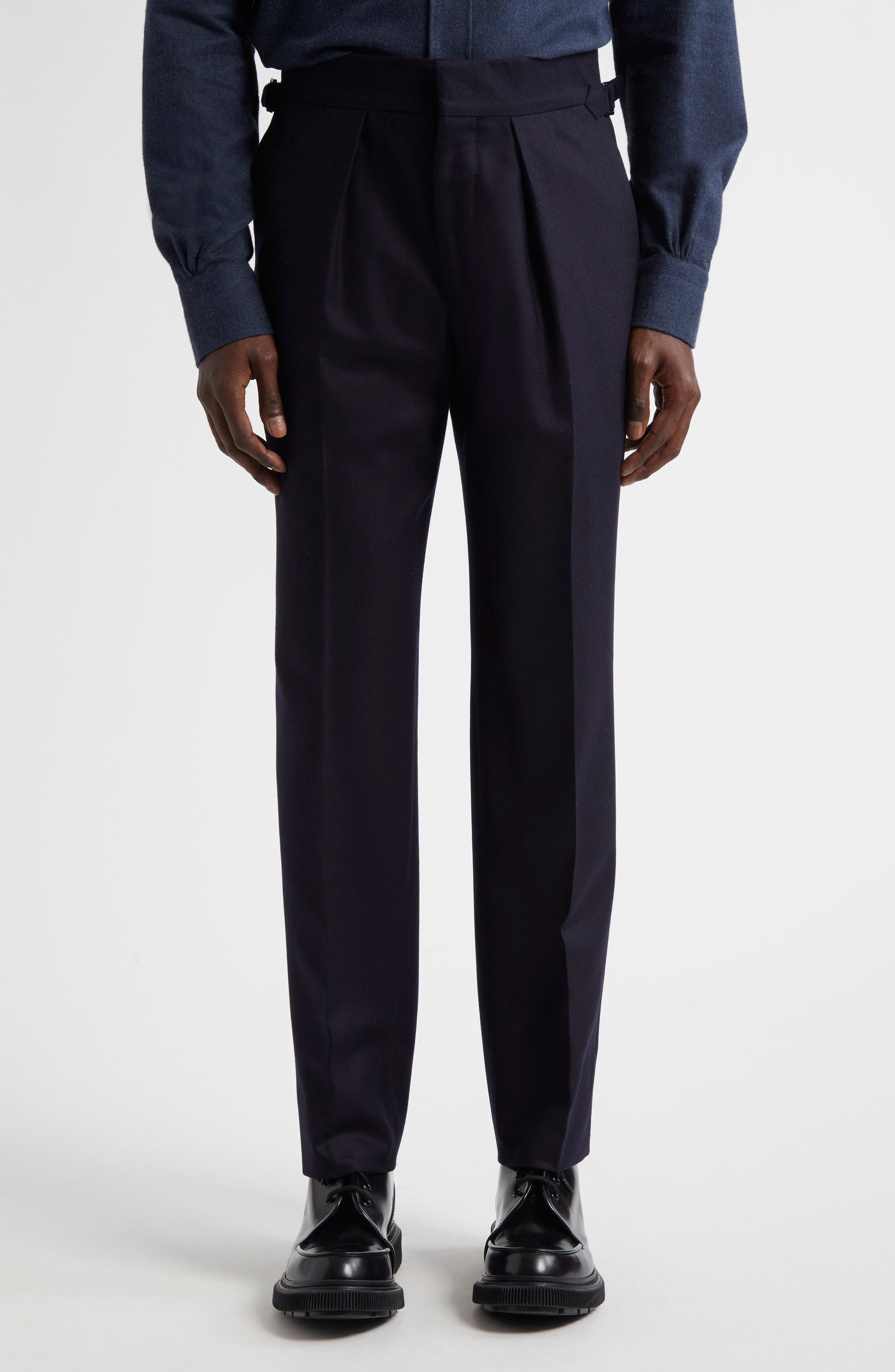 Pleated Virgin Wool Twill Trousers
