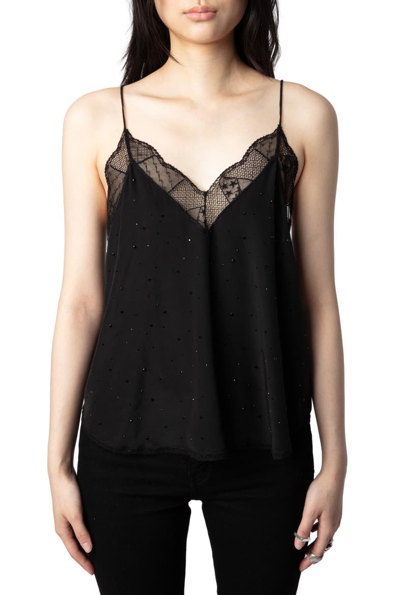 Christy Beaded Silk Camisole, Main, color, NOIR