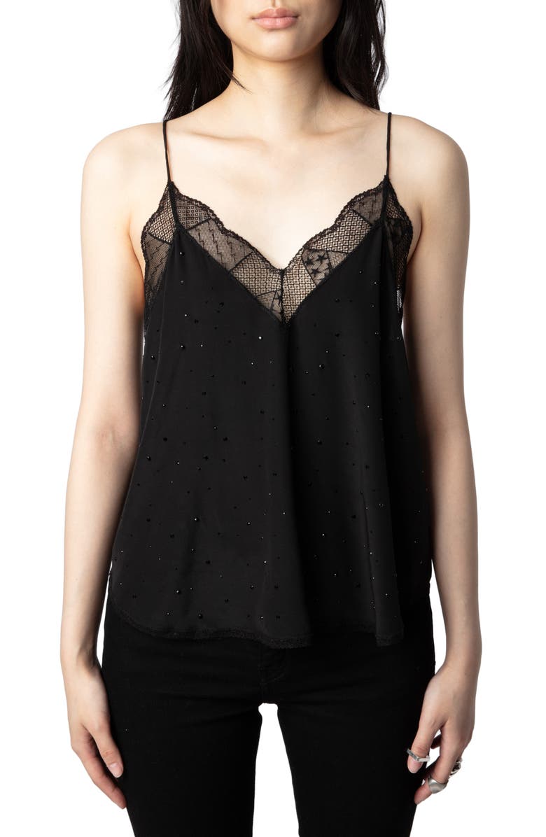 Zadig & Voltaire Christy Beaded Silk Camisole, Main, color, Noir
