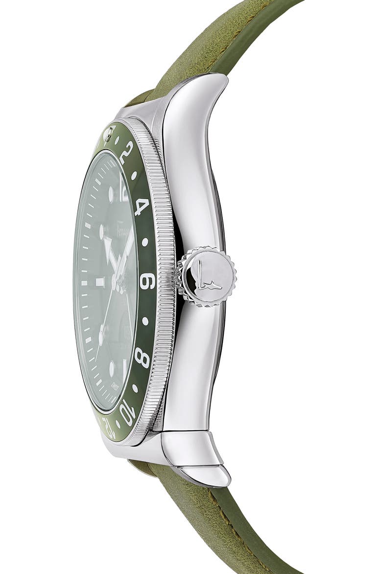 Salvatore Ferragamo Sport Leather Strap Watch, 44mm, Alternate, color, GREEN/ BLACK/ SILVER