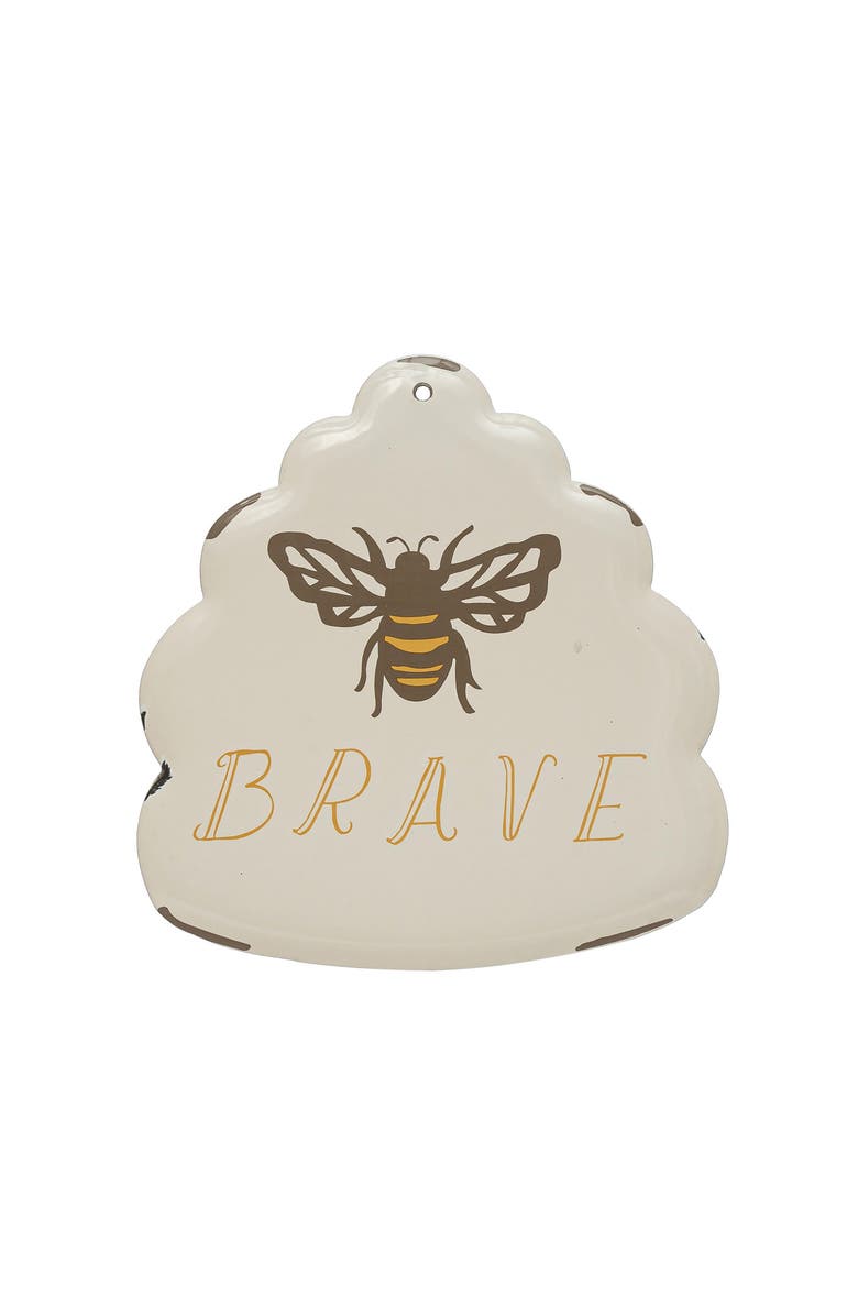 Storied Home Enameled Metal Wall Décor with Bee "Brave", Main, color, Multicolor