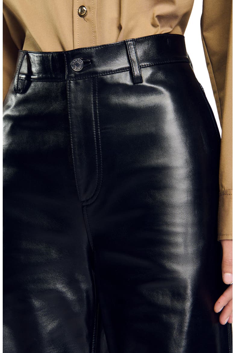 Flared leather trousers, Alternate, color, Black
