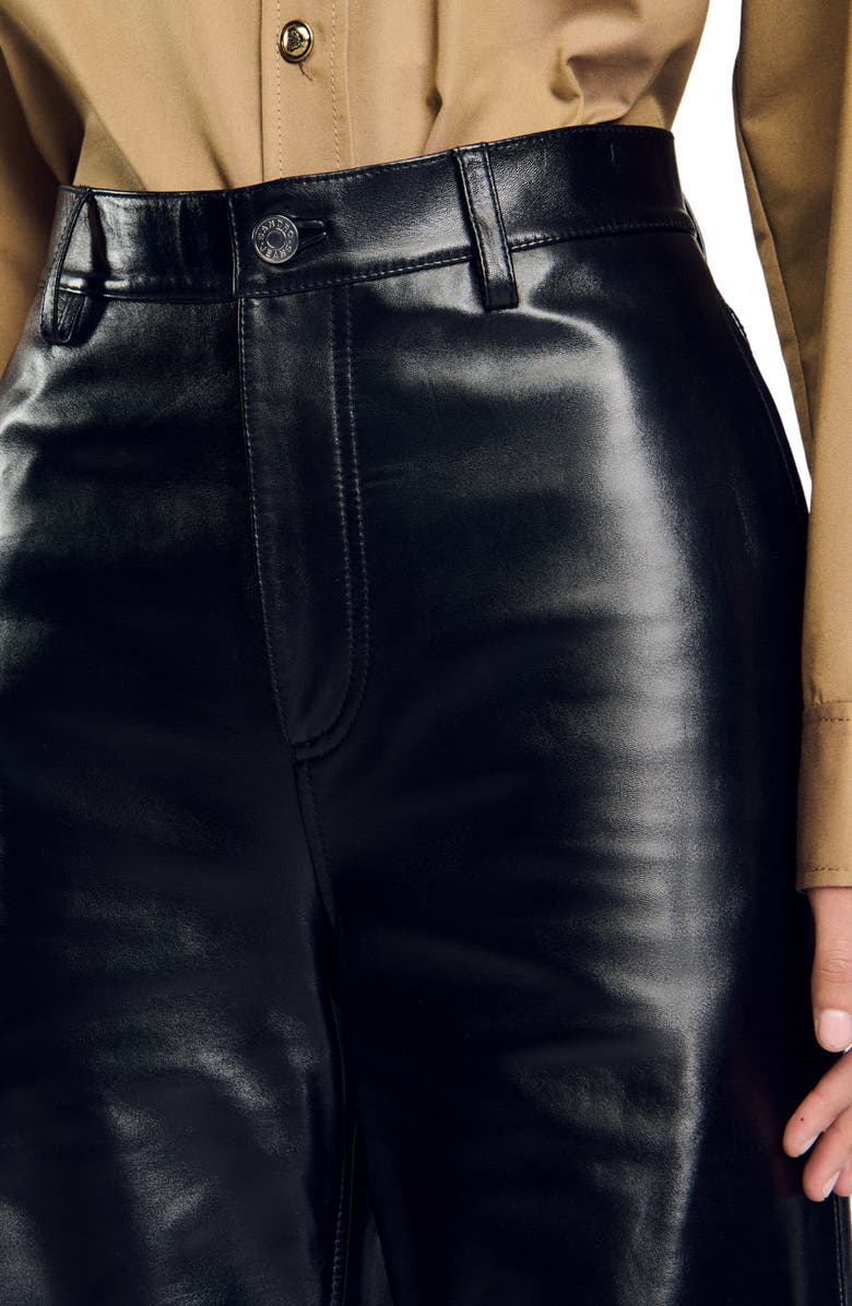 SANDRO Flared leather trousers, Alternate, color, 