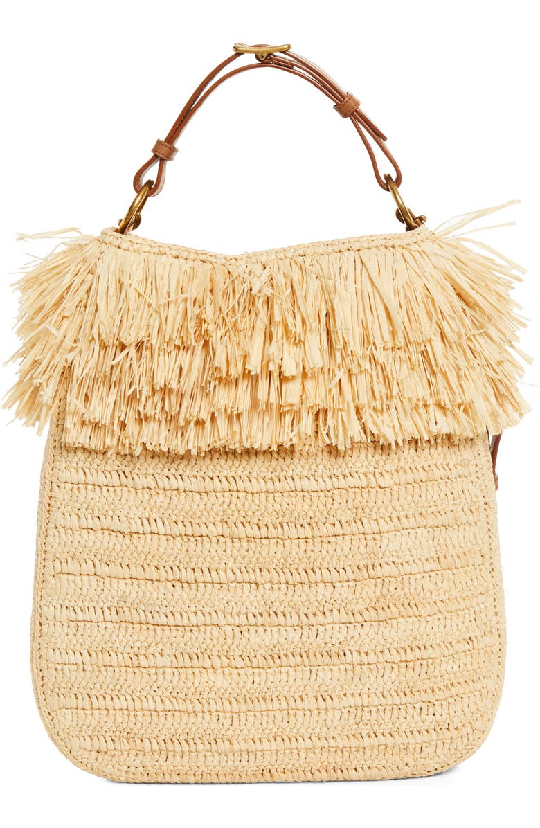 Saint Laurent Roady Fringed Raffia Shoulder Bag11324121, Main, color, 2791 Pale Brown/ Brick