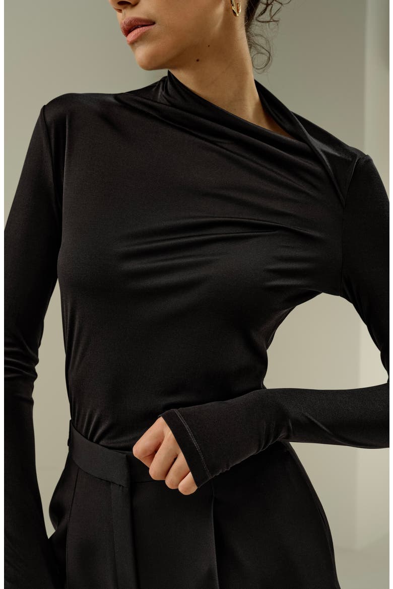 Women's Silk Jersey Slim Fitted Long Sleeve Top, Alternate, color, Black