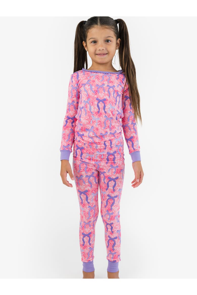 Girls SoftSnooze Ruffle Long Sleeve Pajama Set, Alternate, color, Bow Besties