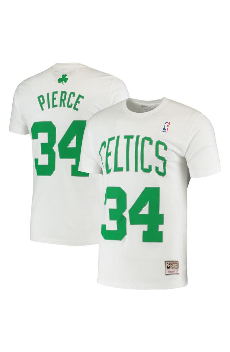 Mitchell & Ness Men's Mitchell & Ness Paul Pierce White Boston Celtics Hardwood Classics Stitch Name & Number T-Shirt, Main, color,