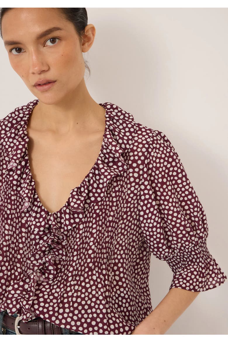 Mirae Ruffle Short Sleeve Blouse, Alternate, color, Allover Dot Blue