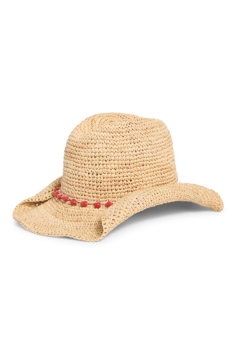 Beaded Raffia Cowboy Hat, Main, color, CORAL