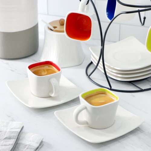 Gibson Home Crenshaw 13 Piece Square Stoneware Espresso Cup Set With Metal Stand In Multi