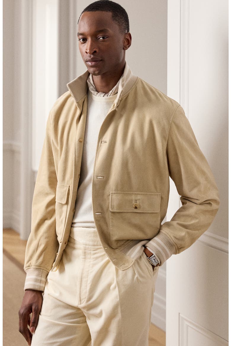 Insulated Lambskin Suede Bomber Jacket, Alternate, color, BEIGE