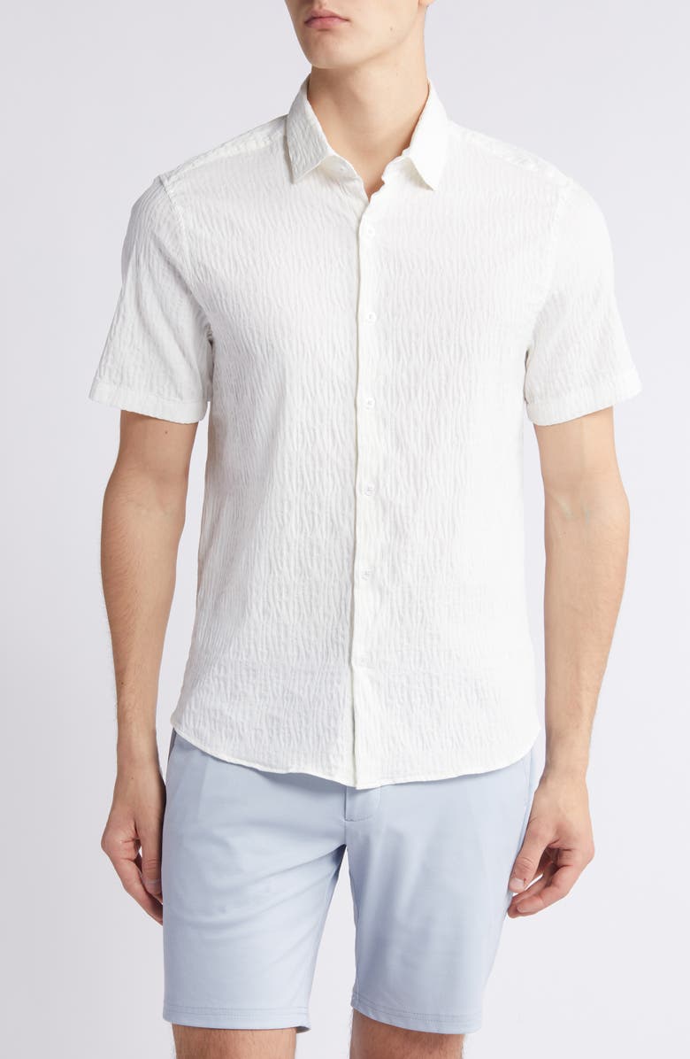 Robert Barakett Calyx Cotton Blend Jacquard Short Sleeve Button-Up Shirt, Main, color, White
