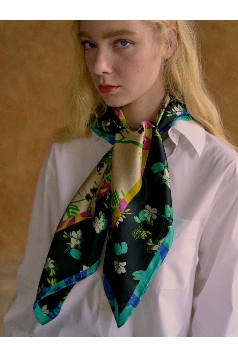 "Floral Tapestry" Large Silk Scarf, Alternate, color, Black